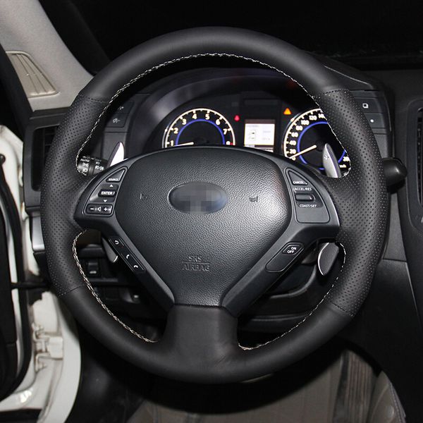 

bannis black artificial leather diy hand-stitched steering wheel cover for infiniti qx50 g25 g35 g37 ex25 ex35 ex37 2008-2013