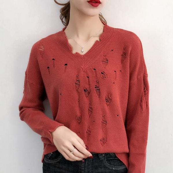 

new autumn winter women casual sweater holes pearl beaded luxury pullover women knitted basic jumper female, White;black