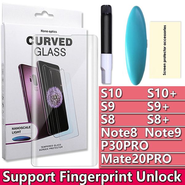 

s10 S8 S9 Plus Mate20pro P30pro UV Light Liquid Full Glue Tempered Glass For Samsung s10 plus note8 note9 Huawei P30 PRO SCREEN PROTECTOR