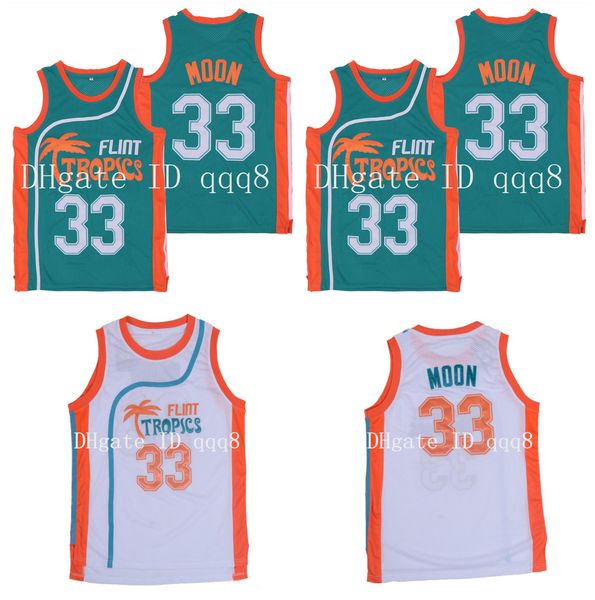 

33 jackie moon flint tropics jersey green white college basketball 100% stiched size s-xxxl, Black