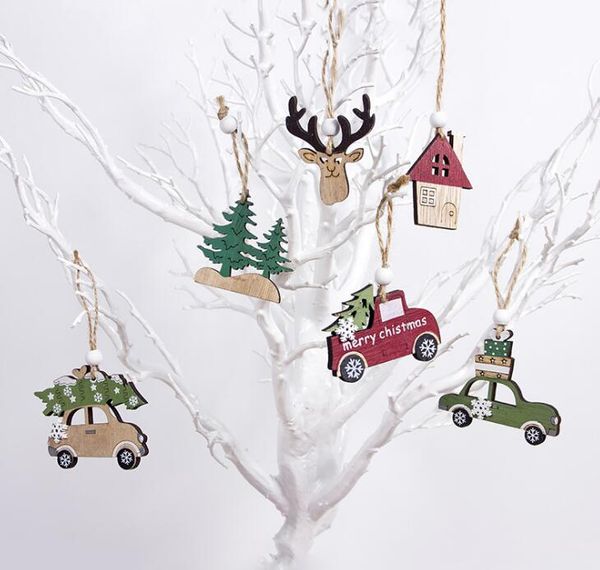 Año Nuevo 2020 adorno de árbol de Navidad de madera Natural colgante de madera regalo de Navidad decoración de Navidad para el hogar Navidad GB1383