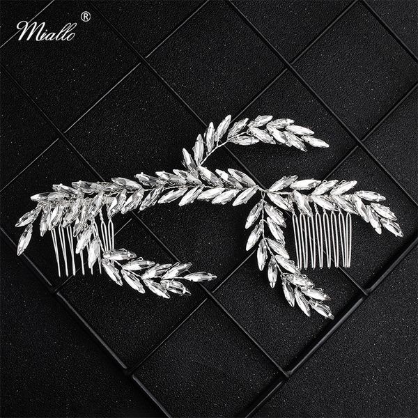 

miallo full austrian crystal leaves long bridal hair combs women wedding hair jewelry accessories headpieces, Golden;white