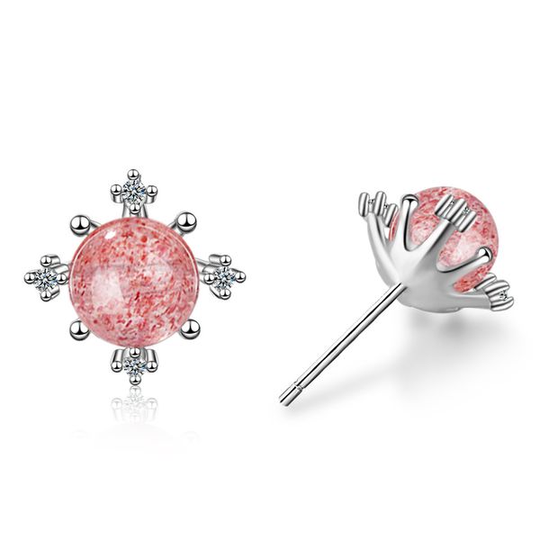 

utimtree simple 925 sterling silver natural pink strawberry crystal stud earring for women cz zircon earring jewelry wholesale, Golden;silver