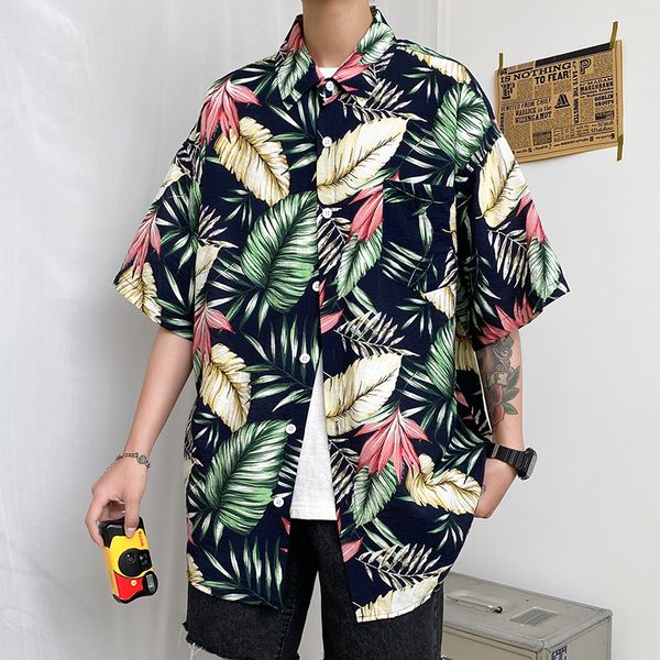 

men's casual shirts 5xl hawaii men blouse plus size summer shirt mens vintage clothes loose fashion brand clothing males, White;black