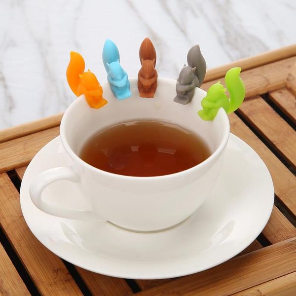 Silikon Tee Infuser Eichhörnchen Gerät Teebeutel Hängen Schnecke Becher Tasse Clip Label Party Neujahr Liefert EEA582