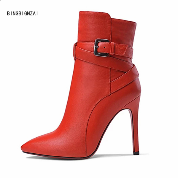 

bbzai new pattern piel de ante ankle boots winter boots women's model ladies shoes 12cm high heels 3-10 11, Black