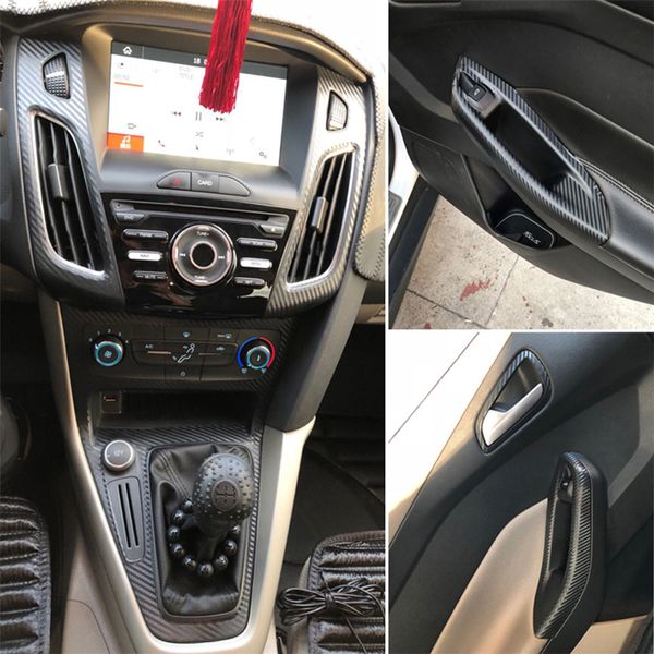 Para ford focus 2012-2018 interior painel de controle central maçaneta da porta 3d 5d adesivos de fibra de carbono decalques estilo do carro accessorie219j