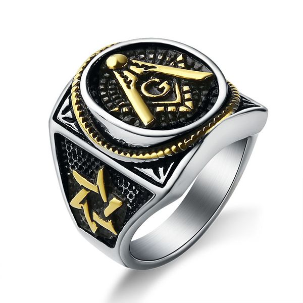

valily jewelry men's black plating mason signet ring stainless steel ason masonic rings for men fashion party ring jewelry, Silver