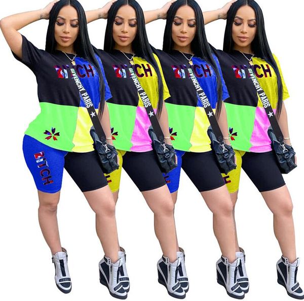 

women clothes brand designer tracksuit printed t-shirt pullover + shorts sets sportwear luxury casual 2 piece outfits d52812, White