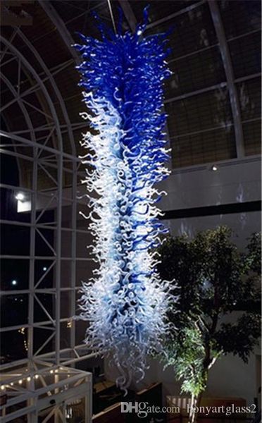 

Top Design Large and Luxury Blown Glass Chandelier Lobby Decorative Custom Made Crystal White and Blue Long Chandelier