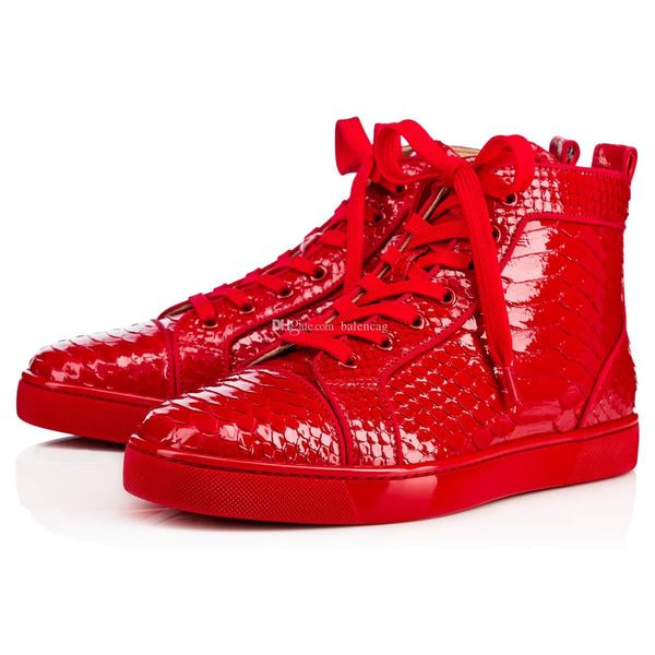 

luxury python leather snakeskin red bottom shoes high casual flats for men and women casual sneakers new sale red black white leather