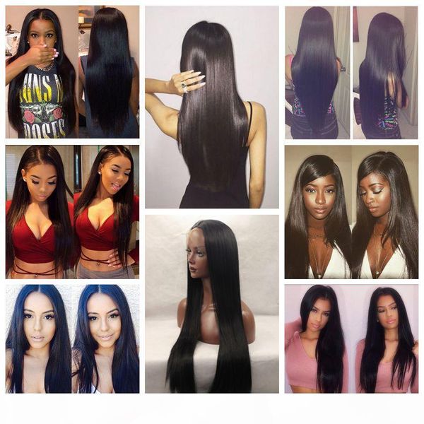 

full lace wigs black silky straight long wigs for black women heat resistant glueless synthetic lace front wigs with baby hair