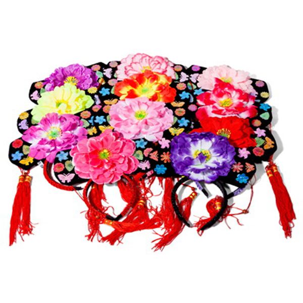 Copricapo per bambini di 3-8 anni Decorazioni floreali fai-da-te fatte a mano Cappello da principessa per ragazze Cina Dinastia Qing Fasce per capelli con prestazioni nazionali