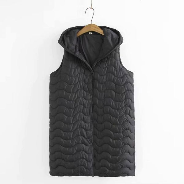 

plus size hooded sleeveless women long black vest coats 2020 new winter casual ladies pockets coats female, Black;white