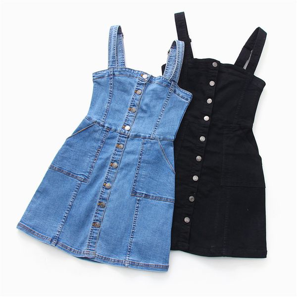 

denim dress 2019 summer slim sweet style strap jeans dress women preppy suspender denim sundress denim overall mini dress, Black;gray