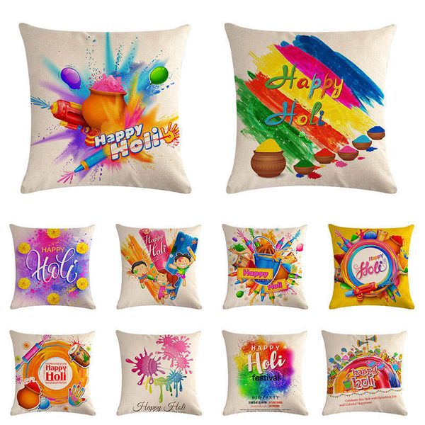 

счастливые холи фестиваль цвета наволочки индийского белье хлопок наволочки 45x45cm подушка наволочка zy995