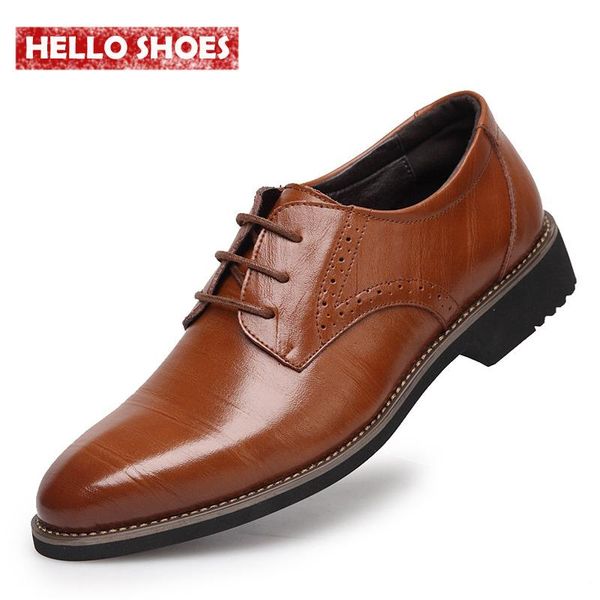 

2020 new genuine leather men shoes brogues, lace-up bullock business men oxfords shoes men dress shoes, Black
