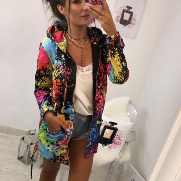 

outerwear & coats jackets fashion tie dyeing print outwear sweatshirt hooded overcoat coats and jackets women 2018aug16, Black;brown