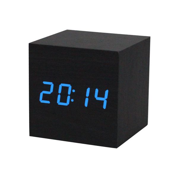 

2018 acoustic control alarm wood cube clock led calendar creative display bedroom student table watch kit#23#5%