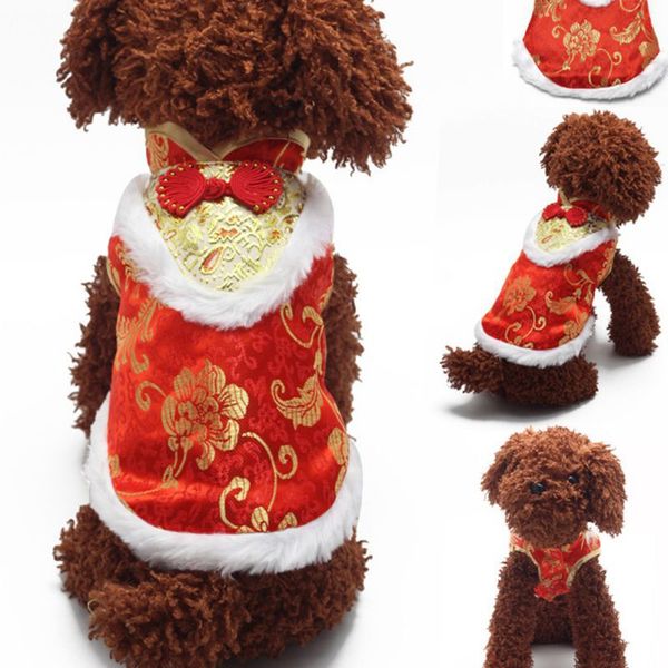 

chinese style silk tang suit pet dog spring festival costumes for dogs soft warm winter clothes sleeveless coats