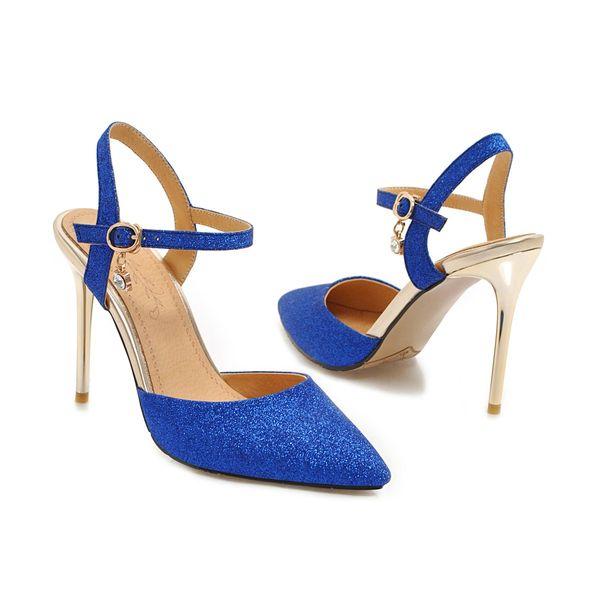 

wholesale new designer sllingback single buckle pointed toe women pumps 100mm fashion high heels shoes for women dress shoes large size, Black