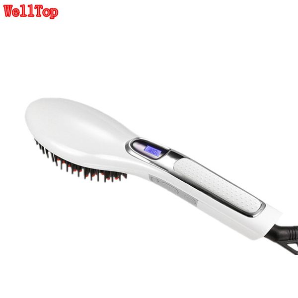 

professional hair straightener comb electric brush hair straightening flat iron styling tools 2-in-1 ionic straightening brush, Black