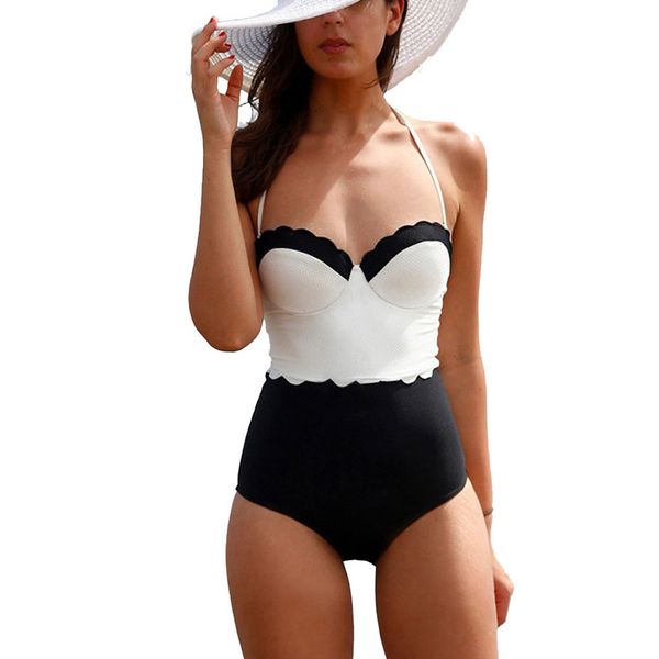 

sagace white black patchwork bandeau one piece swimsuit women push up bodysuit summer swimsuit beach bathing suit swimwear