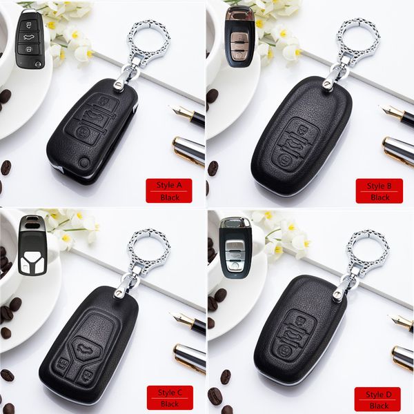 

leather car key case shell red black zinc alloy keyring key protection cover for 2019 a4l q5l a5 q7s interior accessories