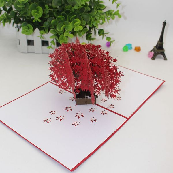 Simpatici biglietti d'auguri di carta per albero Creativo 3D Buon compleanno Matrimonio Amore Carta di San Valentino Forniture per feste festive