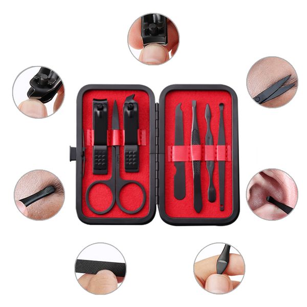 

7 pcs stainless steel nail clipper cutter trimmer ear pick grooming kit manicure pedicure scissor tweezer nail tools set
