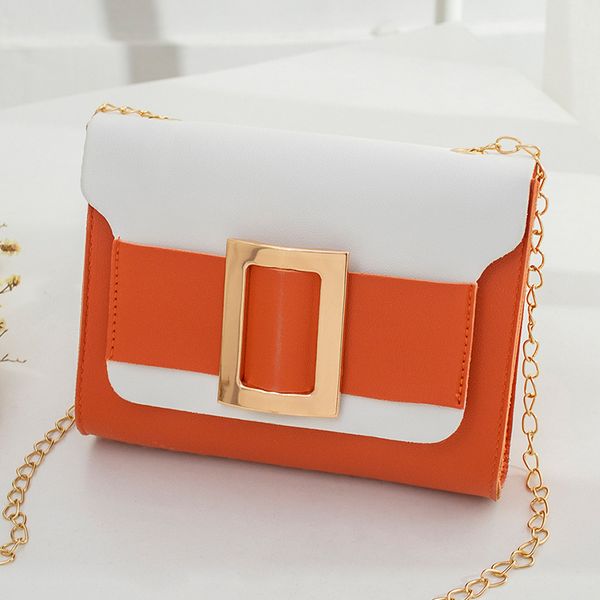 

korean version of the women's contrast color large pin buckle small square bag 2020 summer new shoulder chain messenger bag