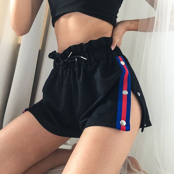 

short femme women shorts fashion side button split shorts womens summer black patchwork high waist shorts streetwear feminino bottom, White;black