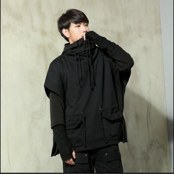

s-5xl autumn and winter models original designer hoodies men's personality pocket bat sleeves loose pile collar cloak jackets, Black