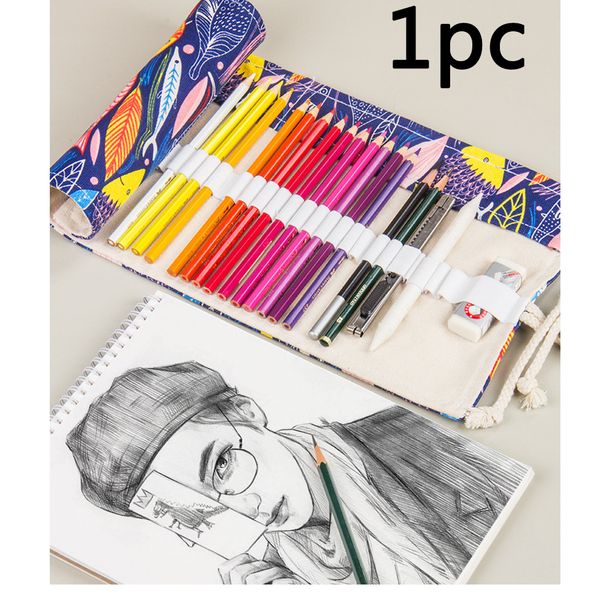 

colorful pencil case stationery storage pouch curtain roll school large capacity office organizer canvas 36 48 72 holes pen bag