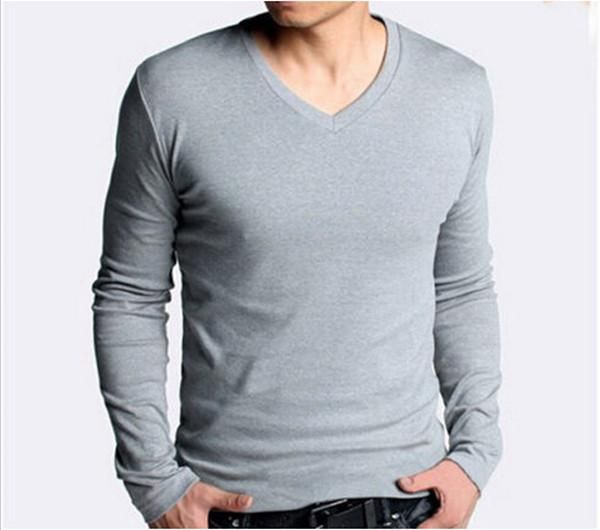 

2016 winter men fashion slim fit cotton v-neck long sleeve casual t-shirt tee black white bray brown army 4 size m l xl 2xl m121