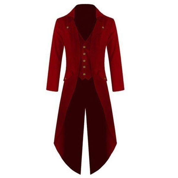 

mens steampunk vintage coat jacket gothic victorian coat tuxedo uniform lapel long sleeve button solid color, White;black