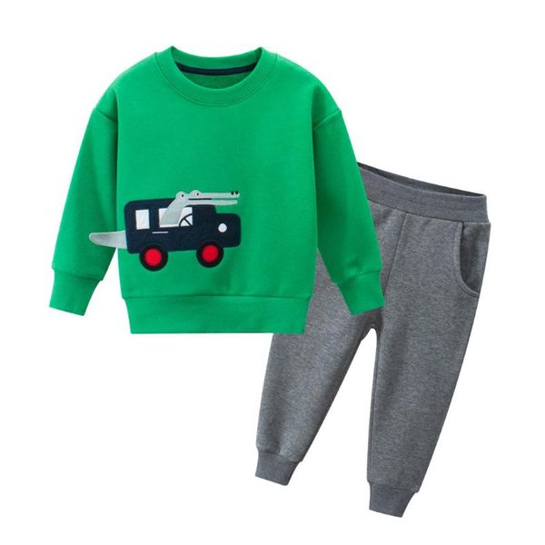 

kancoold boy long-sleeved cartoon crocodile car pattern pullover sweater + solid color slim pocket trousers two-piece suit, White