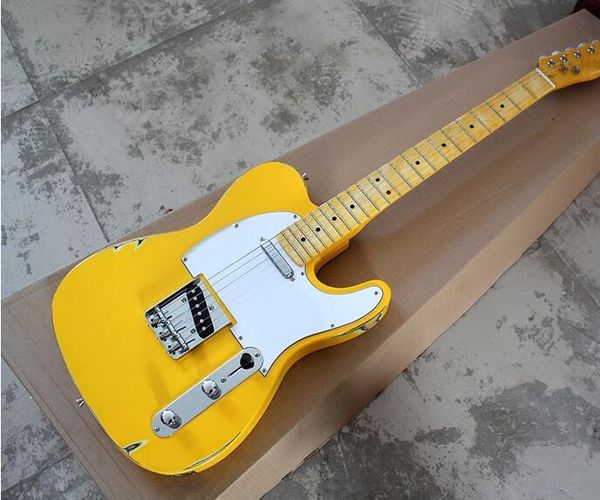 

boutique yellow vintage style electric guitar with white pickguard,yellow maple fretboard,chrome hardwares,offer customized