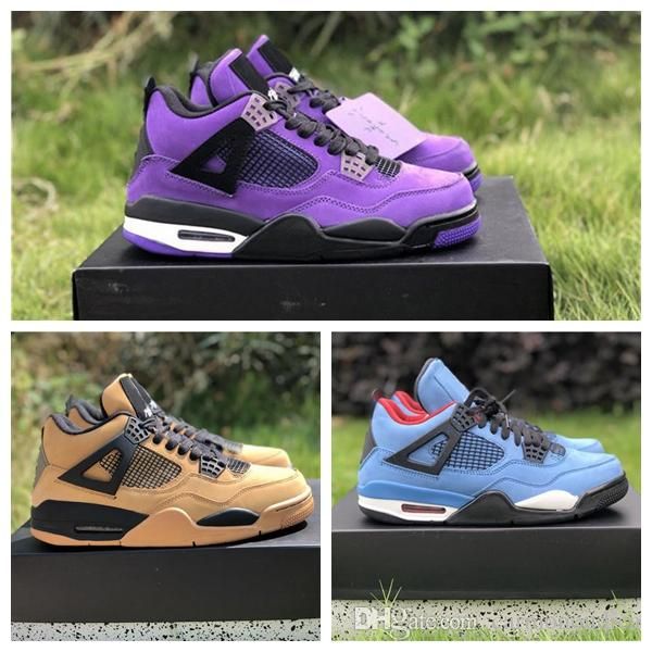 

authentic 4 travis scott x 4s cactus jack iv limied basketball shoes purple suede sports sneakers 308497-510