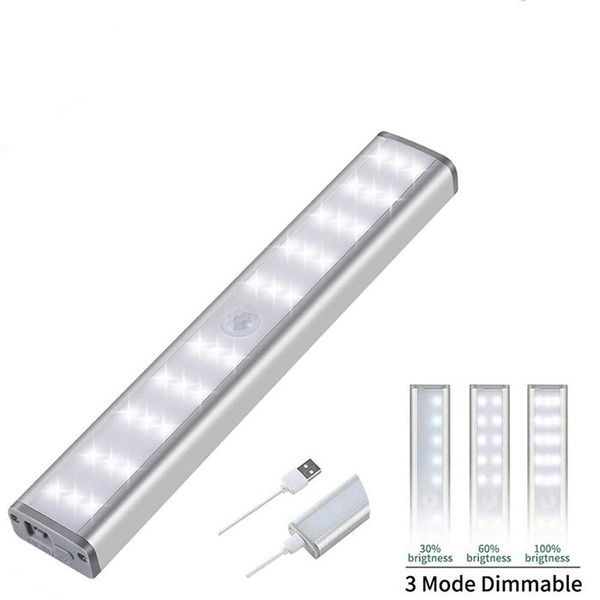 Sensore di movimento PIR Lampada da parete a LED USB Wireless per cucina 3 Modalità Livello di luminosità 30 LED Armadio/Guardaroba/Sottoarmadietto