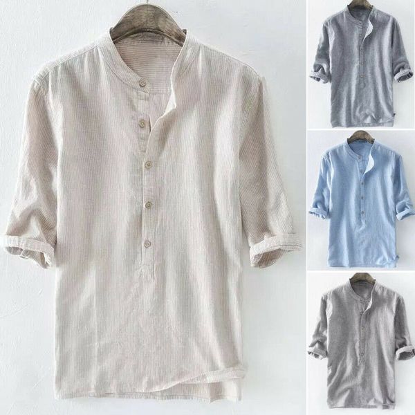 

мужская рубашка в полоску с рукавом 3/4 summer cool loose повседневная рубашка рубашки топы -3xl, White;black