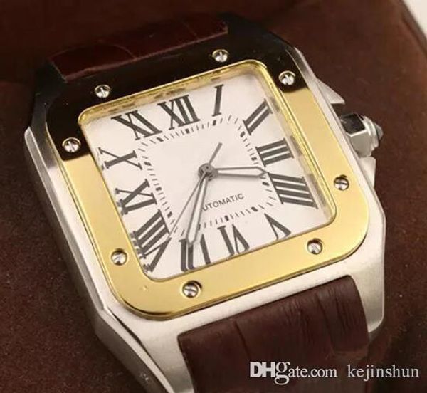 

2018 Best New Brand Men two tone Watch Automatic Mechanical Watch Brown Leather Gold Case Men's Sports original clasp WristWatches
