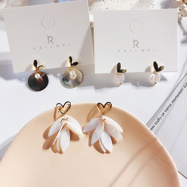 

серебряная игла японская девушка сердце смола раковины стержня серьги маленький минималистский имитация жемчуга для женщин модные аксессуары, Silver