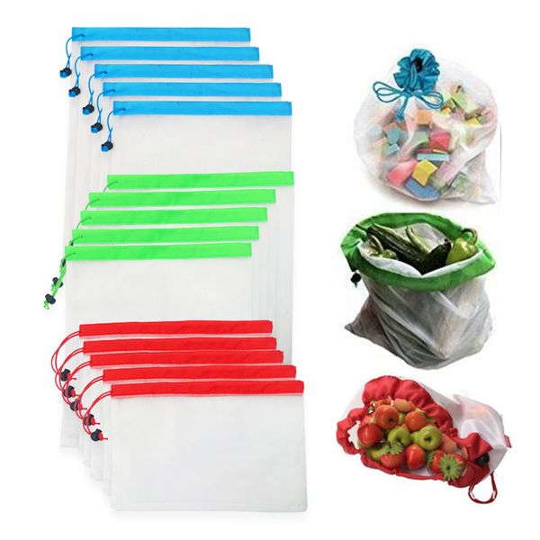 

12pcs/lot reusable mesh produce bags washable eco friendly bags for grocery shopping storage fruit vegetable toys sundries bag