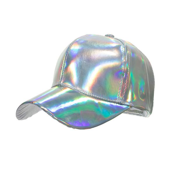 

new pattern outdoor shining pu solid color laser baseball cap super cool snapback hats psjewelry casual adjustable sun shade caps, Blue;gray