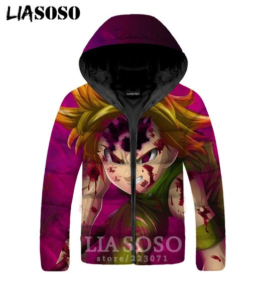 

the seven deadly sins jackets men women elizabeth liones 3d print anime plus velvet thickening zipper warm down filled coat a325, Black