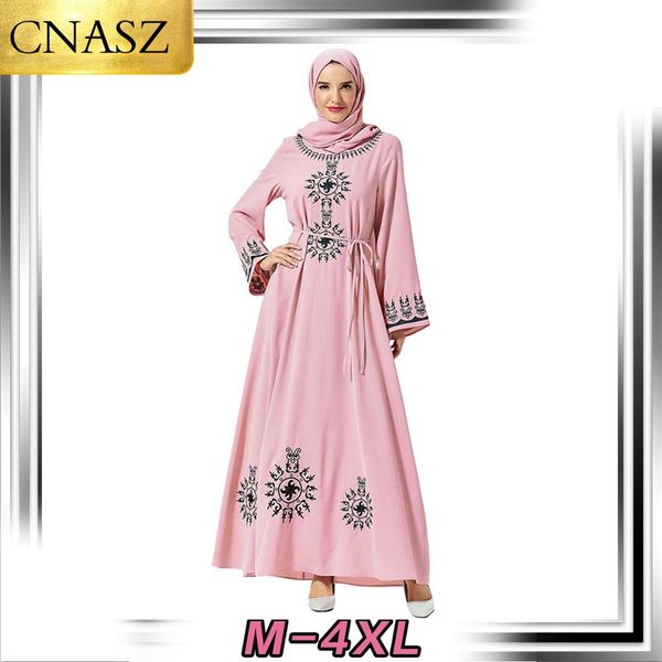 

muslim dress dubai style islamic large size women's moroccan fashion embroidery casual big swing arabian dress middle east, Red