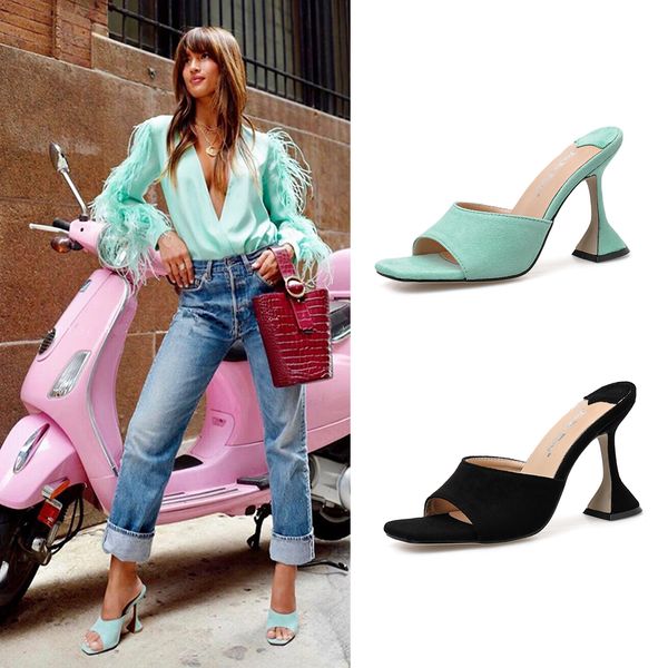 

новые европейские сандалии станции роскошные тапочки из кроличьего меха большие женские туфли размер 35-41 сандалии на высоком каблуке 9 см, Black