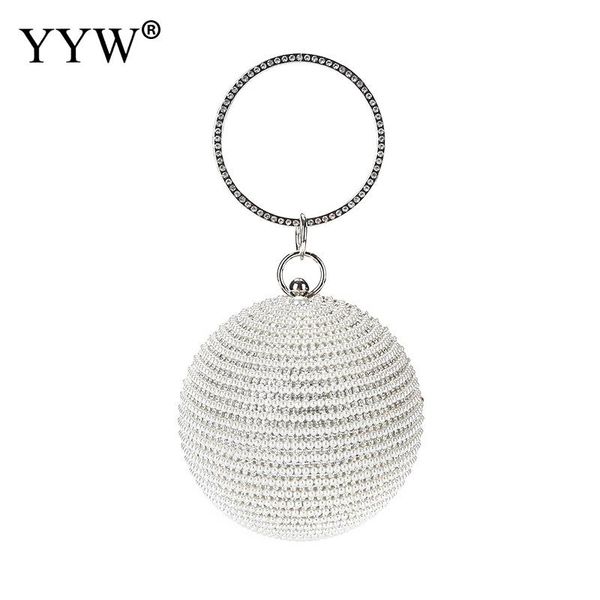 

circle round women beaded evening purse wristlets bags pearl metal clutches handbags wedding party clutch bag with diamods