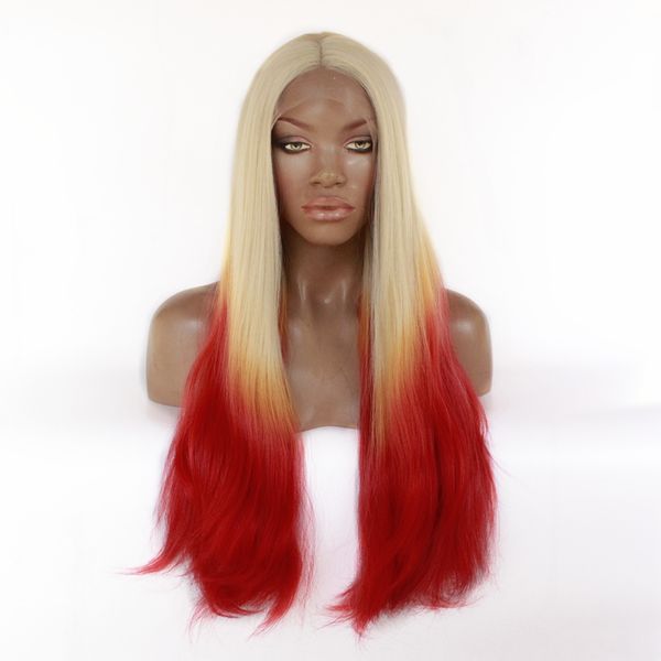 

fashion pastel wig three tones ombre lace front wig natural straight glueless fiber heat resistant synthetic for women, Black